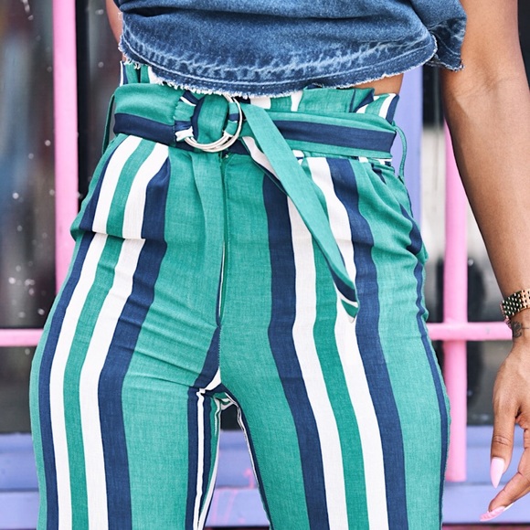 high waist, tailored fit, striped trousers. - Picture 2 of 6